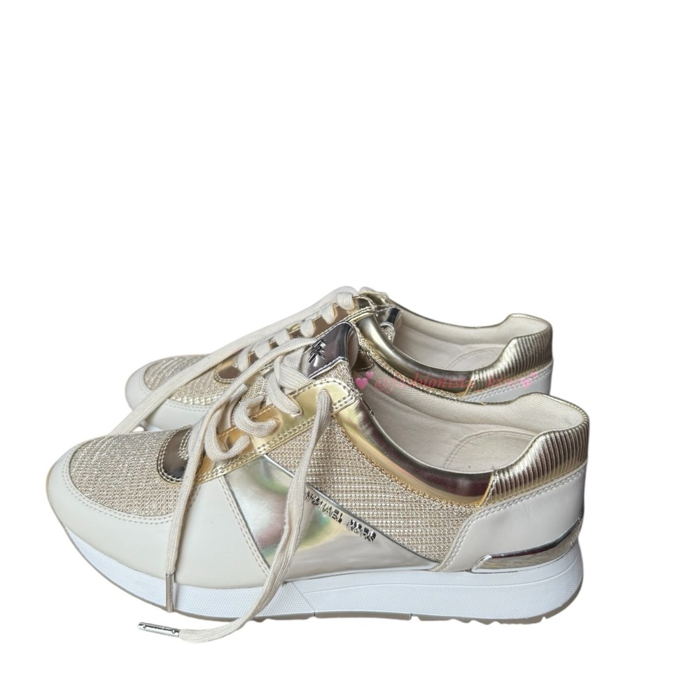 Women's Michael Kors Allie Metallic Mix sneakers Trainers In Gold/ White Multi - Picture 5 of 9